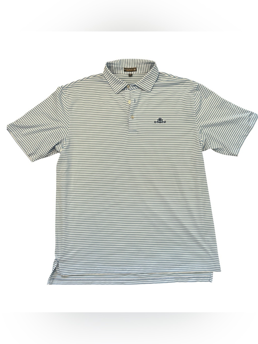 Peter Millar Summer Comfort Polo Shirt Men’s XL Blue White Striped Golf Logo